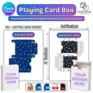 Modèle de boîte de cartes à jouer modifiable, Modèle de boîte de cartes vierges personnalisées, Modèle de boîte de cartes de poker, Modèle de boîte de cartes à collectionner, Modèle de boîte de rangement
