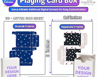 Editable Playing Card Box Template, Custom Blank Card Box Template, Poker Card Box Template, Trading Card Box Template, Tuck Box Template