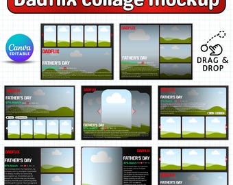 Paquete de 8 plantillas Canva para el Día del Padre de Dadflix, plantillas para el Día del Padre, collage de fotos de películas de Dadflix, regalo fotográfico para papá, regalo para el abuelo