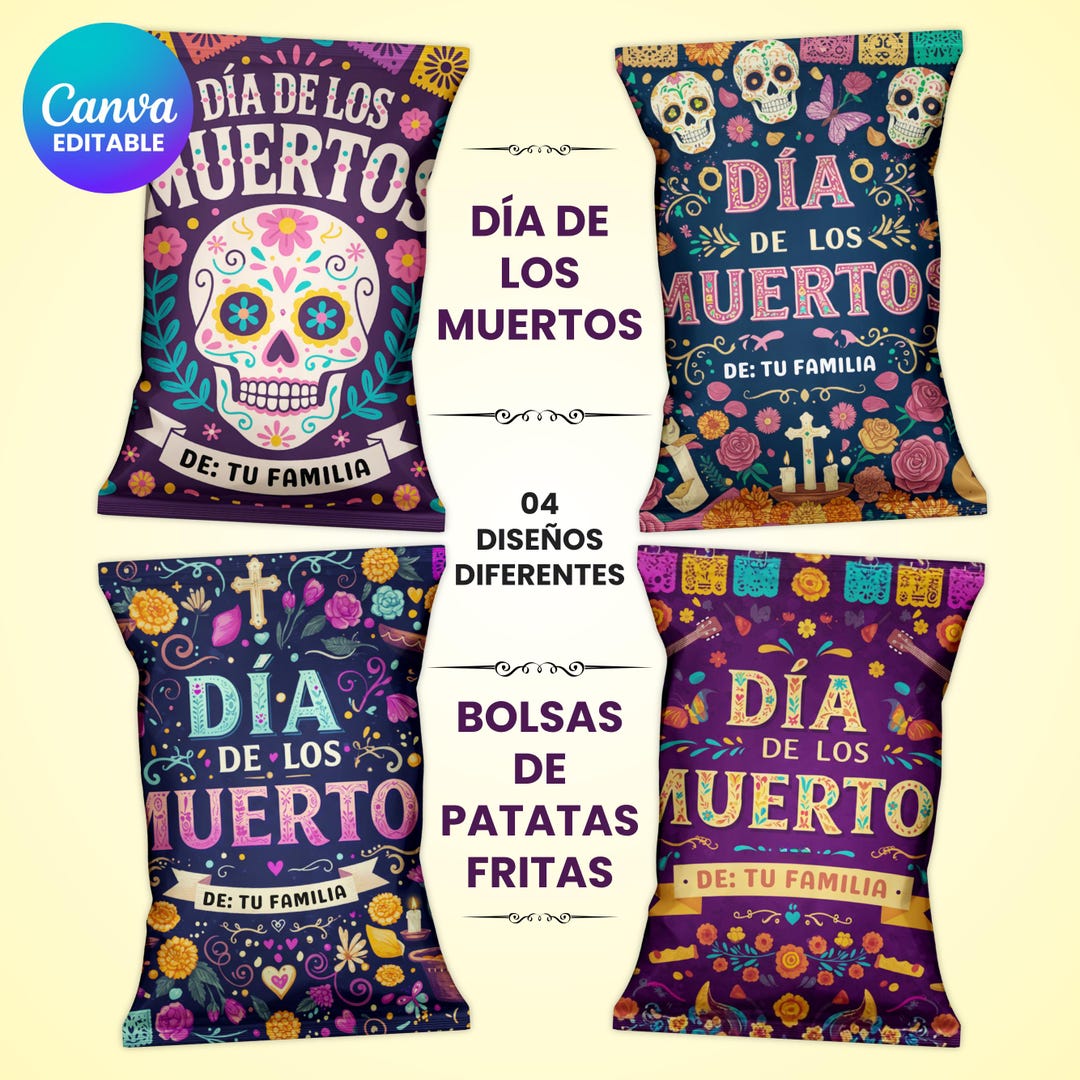 Editable Day of the Dead Chip Bag Template, Dia De Los Muertos Party ...