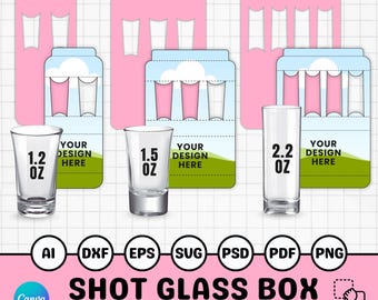 Shot Glass Box Template Bundle, 1.5 oz, 1.2 oz and 2.2 oz Shot Glass Box SVG, Box For 2, 3 or 4 Shot Glasses, Party Favor Box Canva Template