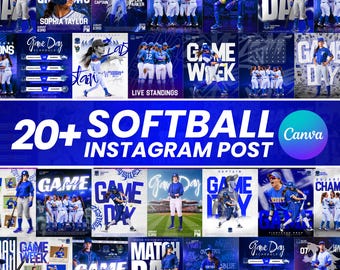 20+ Softball Sports Social Media Templates | Editable Softball Game Day Bundle| Match Schedule| Match Day Canva Templates | Instant Download