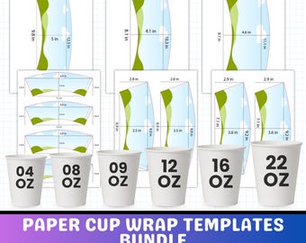 Paper Cup Wrapper Canva Template Bundle, 6 Sizes, Styrofoam Cup, Paper Coffee Cup Template, Drag and Drop Blank Cup Wrapper Instant Download