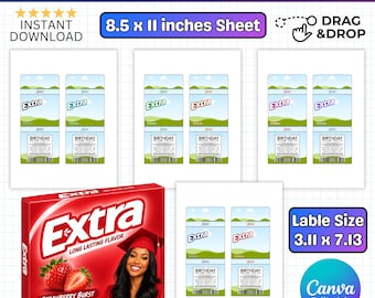 Extra Gum Wrapper Label Editable Template, DIY Homecoming Party Printable Gum Wrap, Canva Custom Party Favor Candy Wrapper, Instant Download