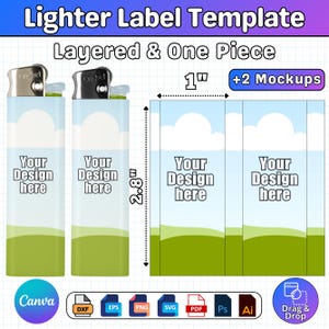 Lighter Label Canva Template, Full Wrap Drag and Drop Canva Frame, 8.5"x11" sheet, DIY Custom Lighter Photo Wrap, Lighter Mockup Included