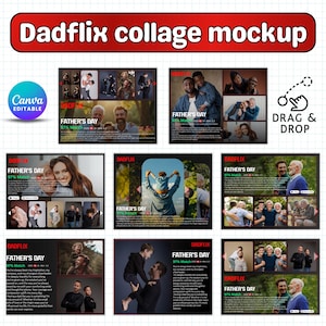 8 Dadflix Fathers Day Canva Templates Bundle, Happy Father&#39;s Day Templates, Dadflix Movie Photo Collage, Dad photo gift, Gift For Grandpa