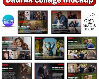 Paquete de 8 plantillas Canva para el Día del Padre de Dadflix, plantillas para el Día del Padre, collage de fotos de películas de Dadflix, regalo fotográfico para papá, regalo para el abuelo