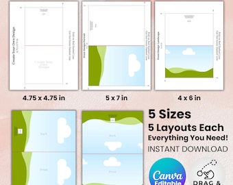 DIY Greeting Card Templates, Drag and Drop Canva Editable Template, Printable Greeting Cards, Blank Greeting Cards Template Instant Download