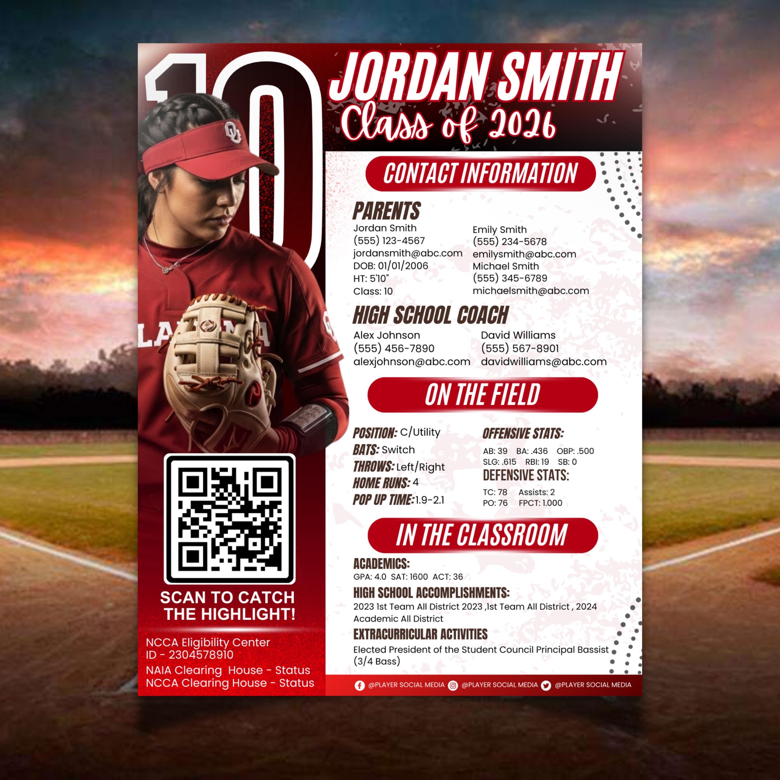 Sports Profile Sheet Template, Athlete Player Information Sheet, Sports ...