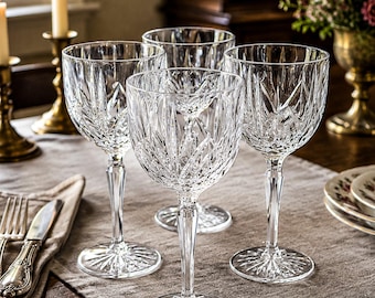 Marquis by Waterford Brookside Crystal Wine or Water Goblets, Set of 4, Signed