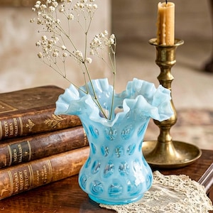 ビンテージ　フェントン　 ドット Fenton Blue Coin Dot Vase - Etsy