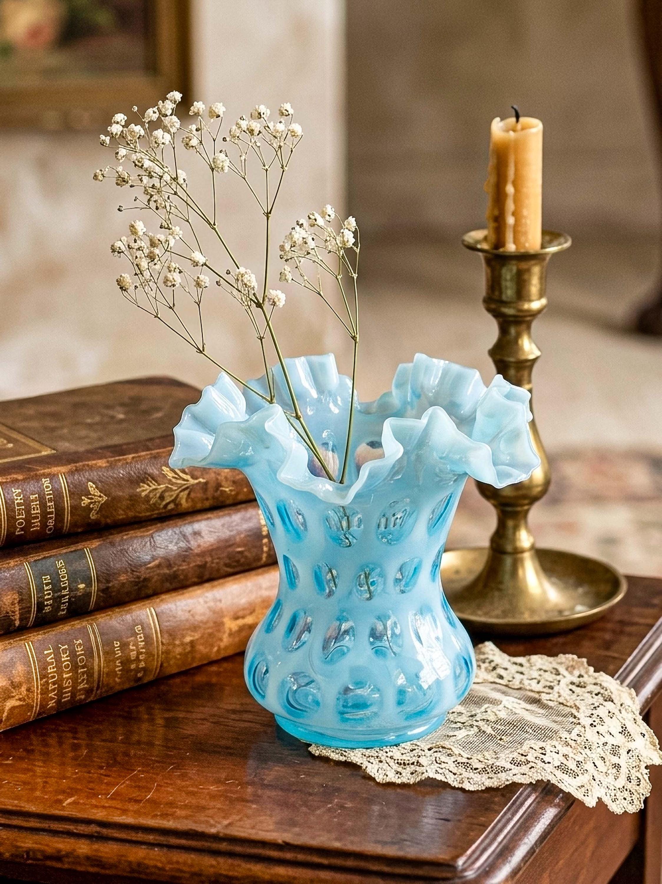Fenton Blue Coin Dot Vase - Etsy
