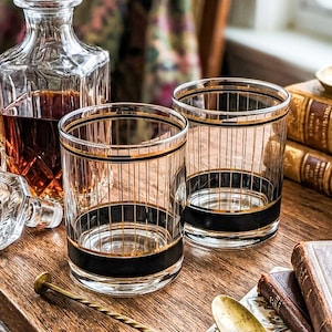 Culver "Devon" Black & 22k Gold Lowball Whiskey Glasses — Set of 2