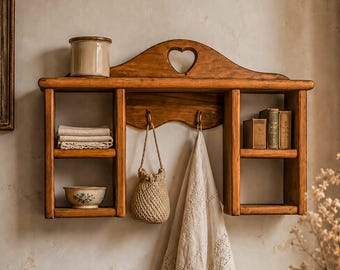 Vintage Solid Wood Heart Shadow Box | 1980s Country Americana Wall Organizer