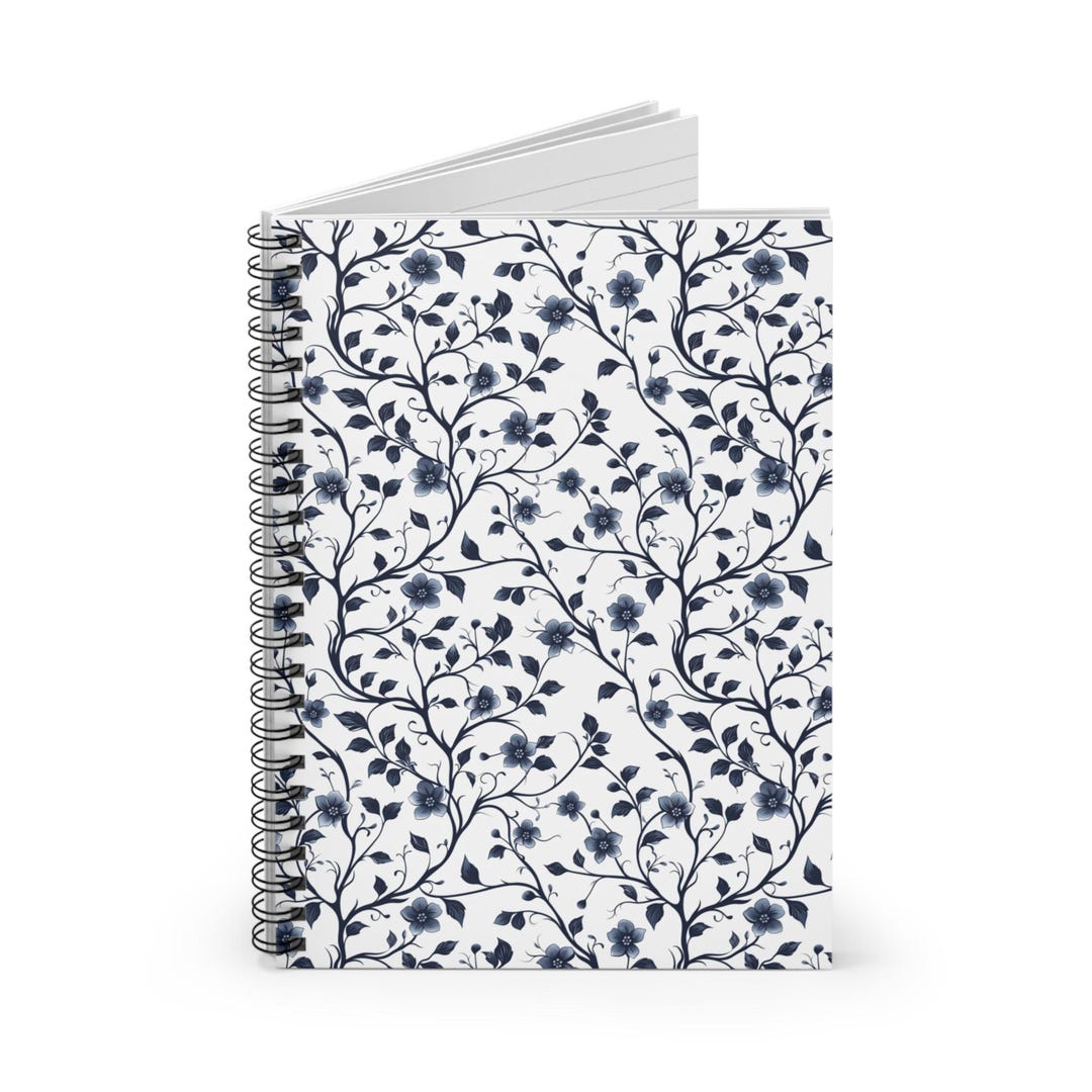 Spiral Notebook - Ruled Line - Navy & White Floral Print - Etsy