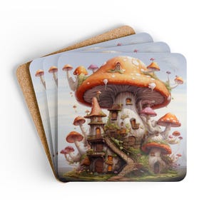 Corkwood Coaster Set - Mushroom Whimsical #2