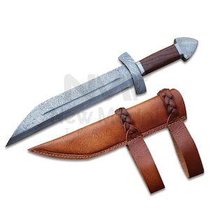 19" Damascus Rose Wood Handle D Pommel Viking Seax NMT-2502