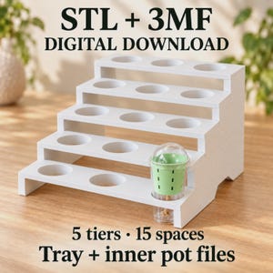 5段式植木鉢トレイ STLファイル：15鉢収納可能、サポート材不要の3Dプリント（デジタルダウンロード）