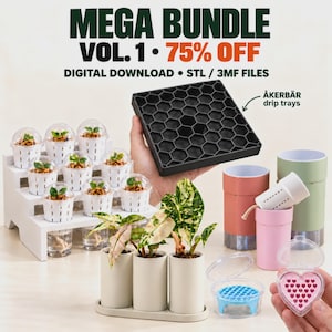 Aroid Plant Mega Bundle Vol. 1 | Self-Watering Pots, Display Stands, Drip Trays (3D Print Files)