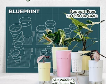 PACCHETTO di vasi autoirriganti (6-14 cm) con vaso interno - File di stampa 3D senza supporti (3MF)