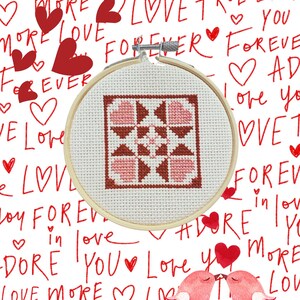 Cross Stitch Pattern, Valentine Hearts Quilt, Small Cross Stitch Quilt, Cross Stitch Pattern Ornament, Pillow, Tiered Tray Tuck