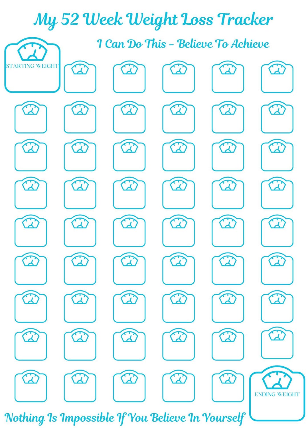 52 Week Weight Loss Tracker Chart | A4 Printed Weekly Weight Log ...