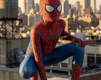 Kids Red Blue Spider Superhero Costume – Web Pattern Cosplay Suit, Masked Hero Bodysuit, Halloween Dress Up