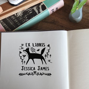 Fox and Foliage - Ex Libris - Olive Wood Stamp- Book Stamp - Fox Stamp - Rubber Stamp - Name Stamp -  Personalised Stamp - Fox Gift - Foxes