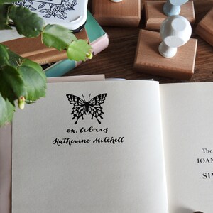 Ornate Butterfly Ex Libris Stamp - Wooden Personal Library Stamp - Booklover Gift - Rubber Stamp - Butterfly Gift -  Personalized Stamp