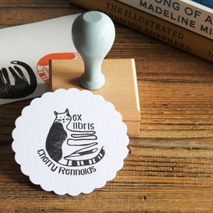 Fun Cat Ex Libris Stamp - Cat Stamp - Library Stamp - Teacher Book Stamp - Rubber Stamp - Name Stamp - Personalised Stamp - Cat Gift - Books