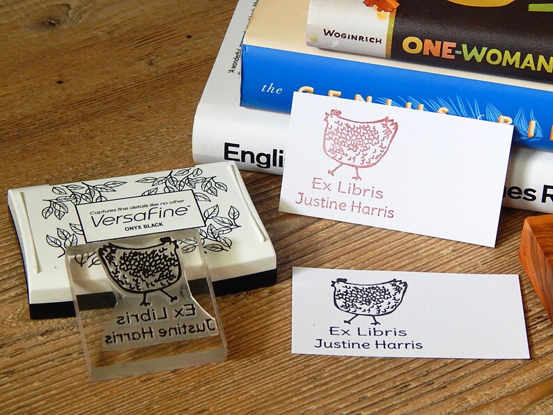 Speckled Hen Ex Libris Stamp Olive Wood Stamp Library Stamp Chicken Stamp Personalised Stamp Rubber Stamp Hen Stamp Hen Gift