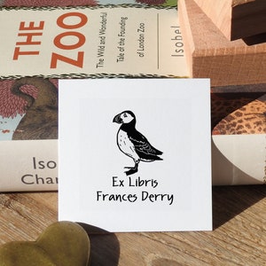 Puffin Ex Libris - Library Stamp -  Olive Wood - Puffin Stamp - Puffin Gift - Rubber Stamp - Name Stamp - Personalised Stamp - Puffin Lover