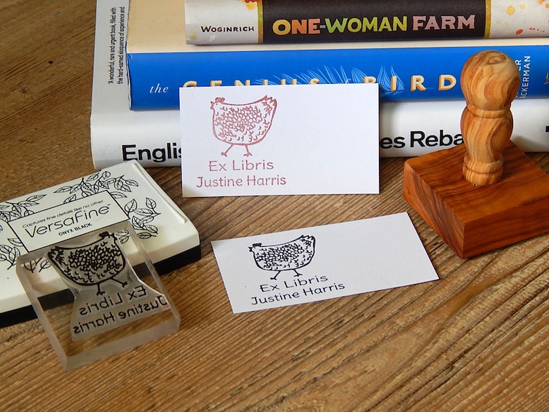 Speckled Hen Ex Libris Stamp Olive Wood Stamp Library Stamp Chicken Stamp Personalised Stamp Rubber Stamp Hen Stamp Hen Gift