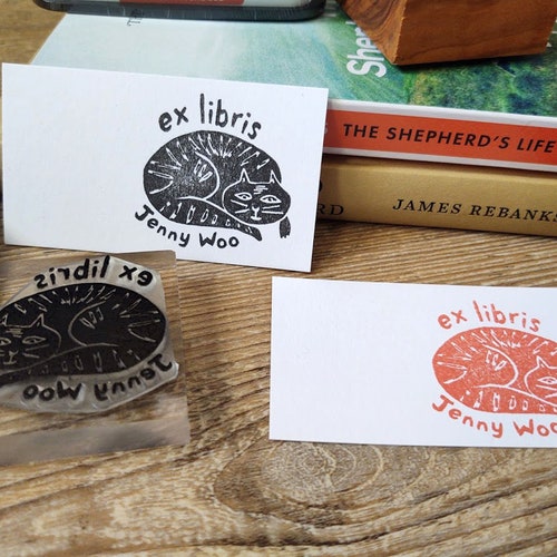 Comfy Cat Ex Libris Stamp - Library Stamp - Teacher Book Stamp - Rubber Stamp - Name Stamp - Personalised Stamp - Cat Stamp - Cat Lover Gift