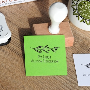 Olive Branch Ex Libris Stamp - Olive Tree - Rubber Stamp - Personal Library - Personalized Stamp - Lino Stamp - Gift for Her