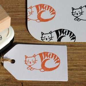 Zig Zag Cat Rubber Stamp - Ink Stamp - Cat Stamp - Cat Lover Gift - Sitting Cat