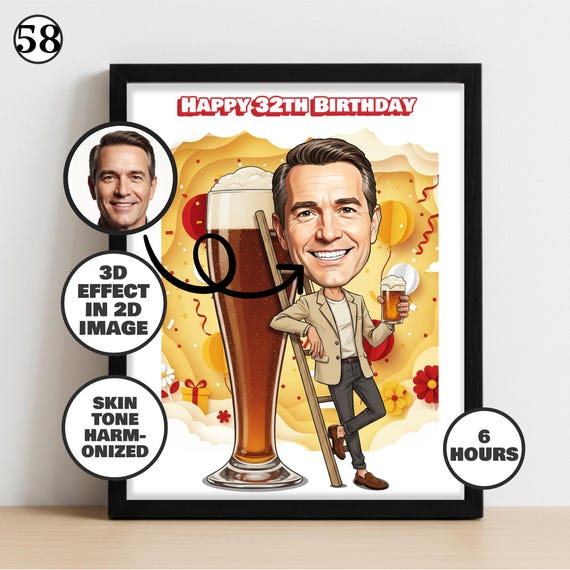 Custom Funny Birthday Man Caricature, Personalized Dad Cartoon