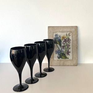 Set of 4 Vintage Amethyst/Purple/Black Crystal Wine Glasses
