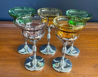 Vintage Farber Brothers Krome Kraft Glasses with Cambridge Glass Inserts – Set of 5 (Art Deco)