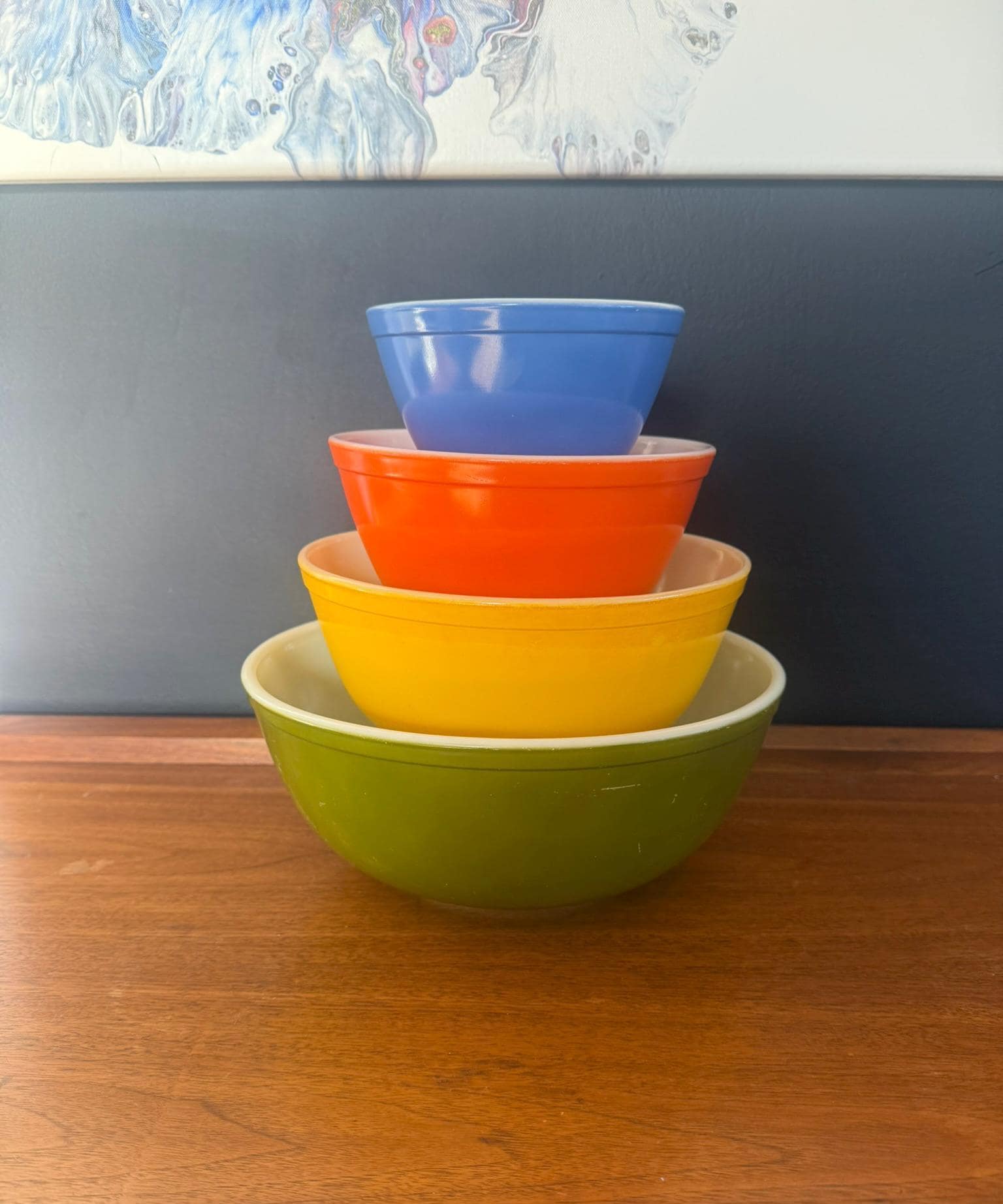 Set of 4 Vintage Reverse Pyrex Primary Colors Nesting Bowls #401
