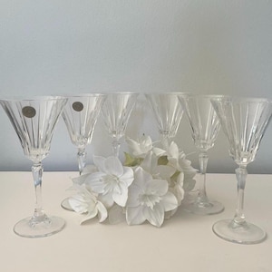Set of 6 Vintage Royal Crystal Rock Novecento Water, Wine Goblets Made in Italy