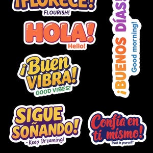 Spanish Motivational Sticker Bundle | PNG PDF SVG | Positive Quote Stickers in English & Spanish | Printable Greetings  Affirmations