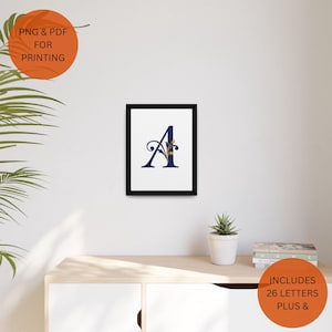 Letras monograma elegantes (PDF PNG): aspecto dorado de lujo, arte mural con iniciales cursivas, regalo personalizado, decoración de bodas, estilo de oficina