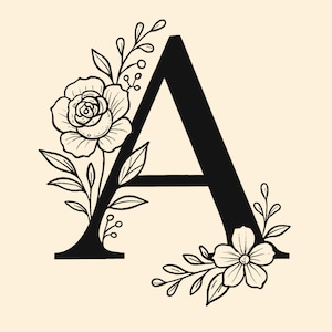 Design de Caneca com Letra A Floral PNG | Monograma Botânico para Canecas de Café | Clipart de Sublimação 300 DPI | Presente Personalizado | Arte com Letra A Floral