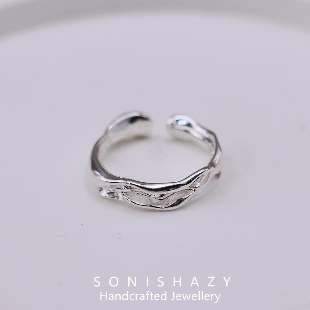 S925 Silver Simple Irregular Wrinkled Texture Open Ring
