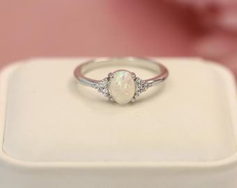 Opal Ring White Opal Simple Elegant Oval Band