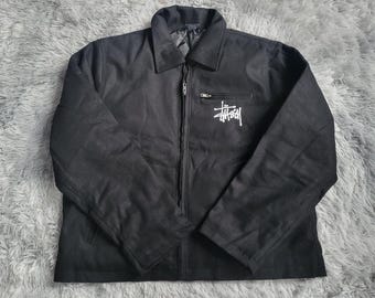 Vintage Stussy Reworked Black Canvas Insulated Workwear Jacket