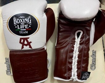 Guantoni da boxe in pelle fatti a mano - Guanti da sparring resistenti per allenamento - Uomo - Marrone 14 oz