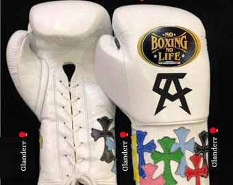 Handgefertigte Boxhandschuhe aus Rindsleder: Chrom-Herz-Logo