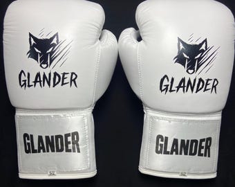 Custom Chrome Heart Style 14 Oz Boxing Gloves | Black & White Real 